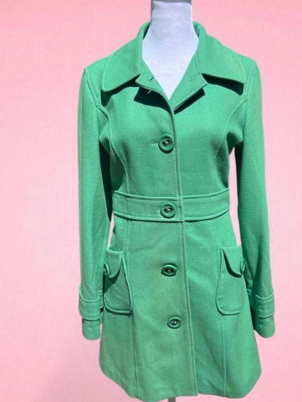 Anthropolgie Tulle Bright Green Tailored Pea Coat